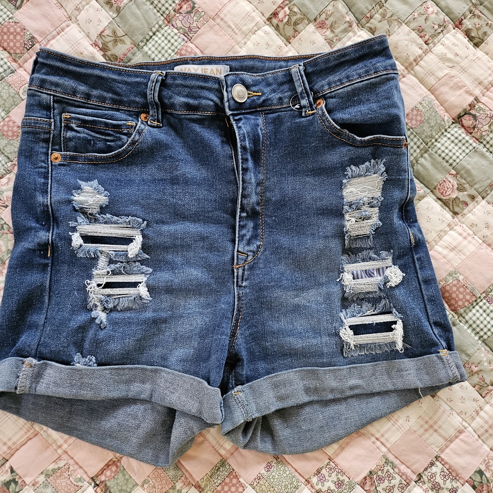 Wax Jean Women's Distressed Blue Denim Shorts